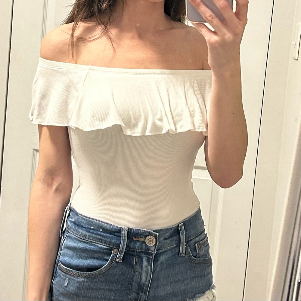 Express White Ruffle Bodysuit - Picture 2 of 5